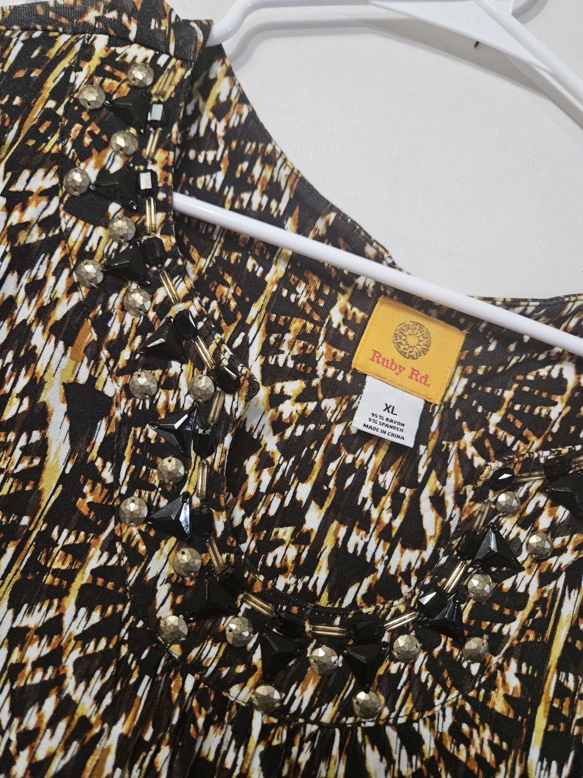 Ruby Rd. Patterned Blouse With Rhinestone Necklin… - image 2