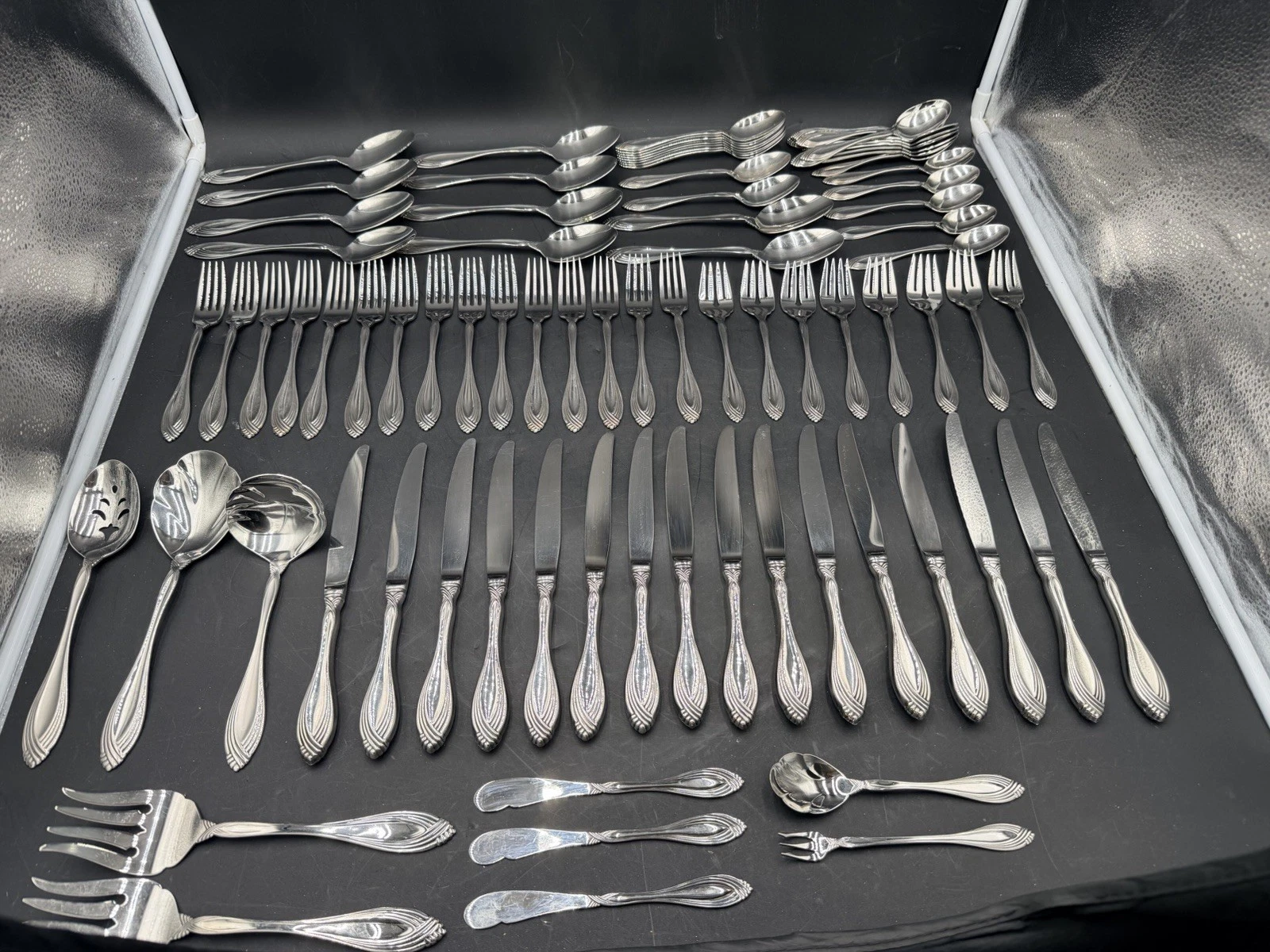 HUGE SET OF 89 Oneida Heiress Stainless Flatware And Serving Set