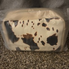 Animal Print Crossbody Bag Zip Closure Detachable Adjustable Strap Cream/Black