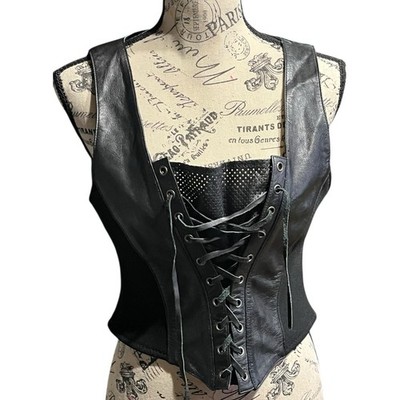Vintage First Genuine Leather Lace Up Corset Steampunk Gothic Vest  Large