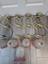 Set-5 Antique Brass Sconces With a Pink and White Frosted Glass Shade Wall Light