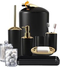 9 Pieces Black Bathroom Accessories Set, Gorgeous Gold Bathroom Set, Trash Can,