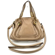 Chloe Paraty Hand Bag Shoulder Bag 2Way  Small Leather  Beige #A373