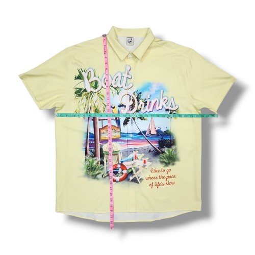 Hardaddy BOAT DRINKS Hawaiian Button Up Short Sleeve Yellow Shirt Men's XL - Picture 3 of 10