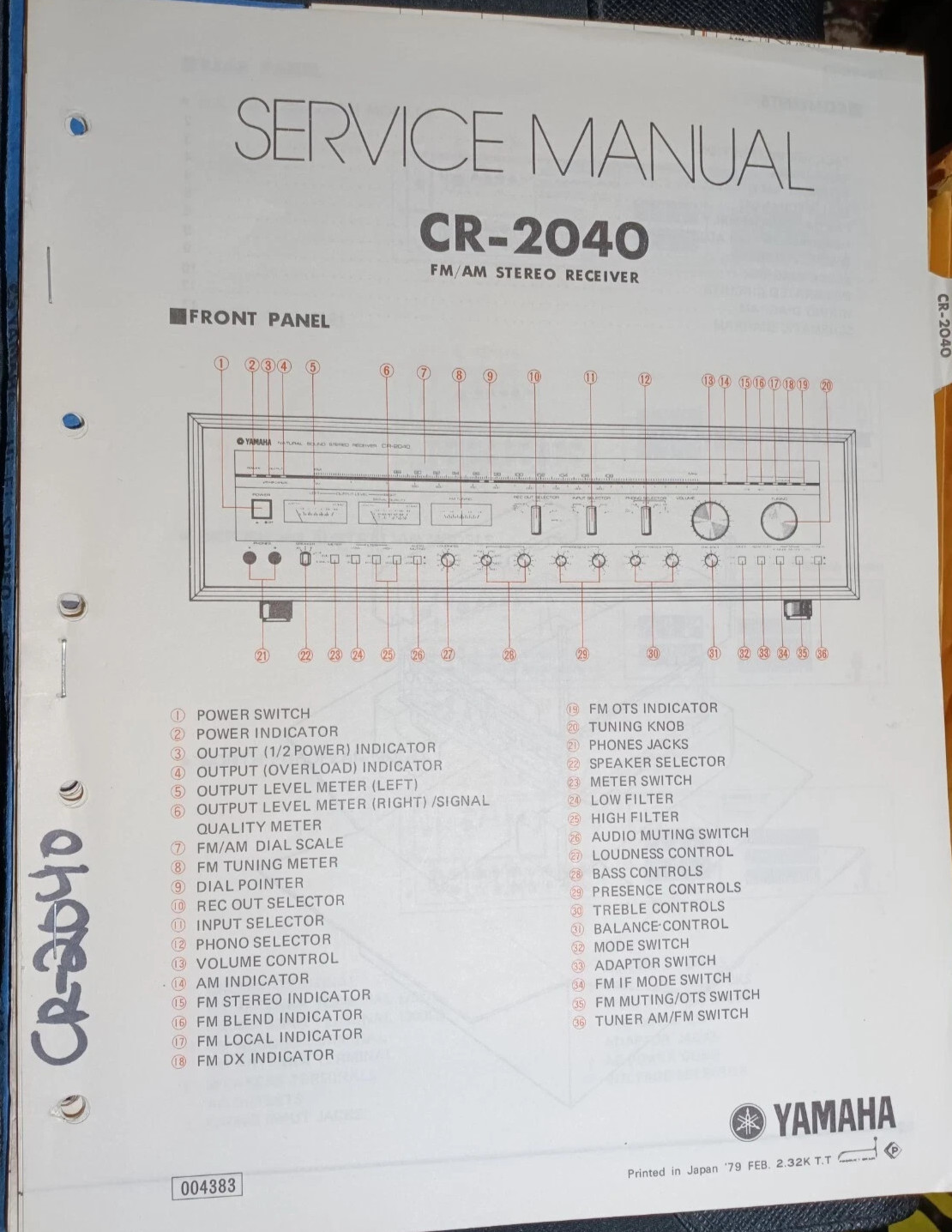 YAMAHA CR-2040 Receiver Service Manual Original