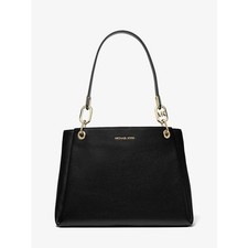 Michael Kors - Trisha Large Pebbled Leather Shoulder Bag-Black and Gold Hardware