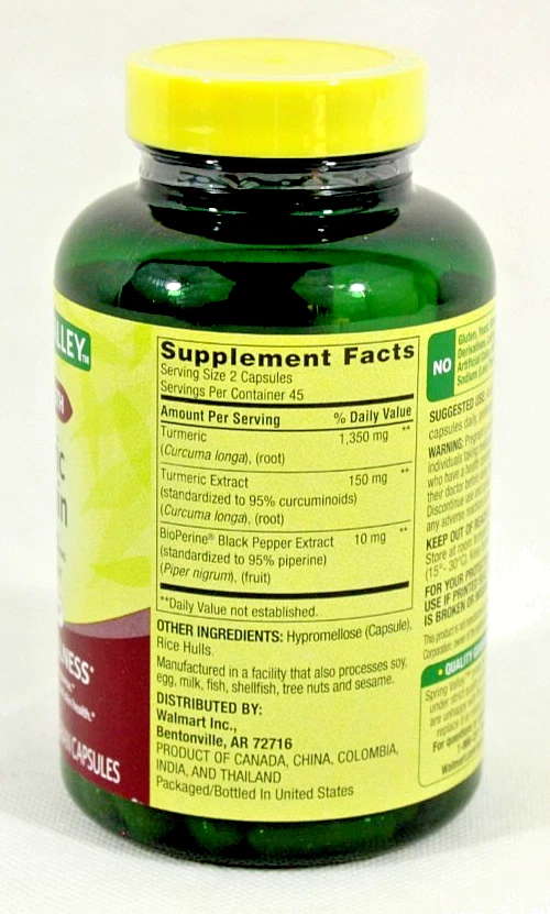 Spring Valley Ultra Strength Turmeric Curcumin 1500 mg 90 Caps New Free Shipping - Image 2 of 2