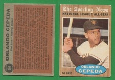1962 Topps Baseball ~~~ ORLANDO CEPEDA ~ ALL STAR ~~~ No. 390 ~~~ FREE S/H ~~