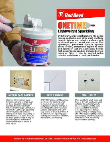 Red Devil 0548 ONETIME Lightweight Spackle Wall Repair, Pack of 1, White - Afbeelding 4 van 7