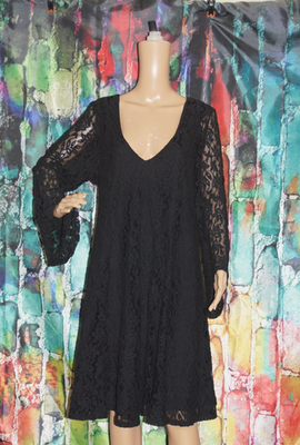 Torrid Sz 2 Black Lace Overlay Bell Sleeve Trapeze Dress 2XL | eBay