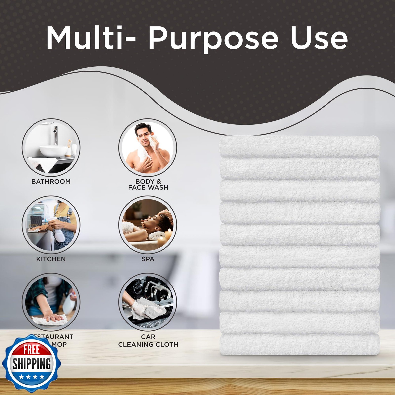 DecorRack 10 Pack 100% Cotton Wash Cloth, Luxurious Soft, 12 x 12 inch Ultra 