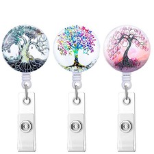 3 Pcs Tree of Life Badge Reels,Retractable ID Badge Holder with Alligator Cli...