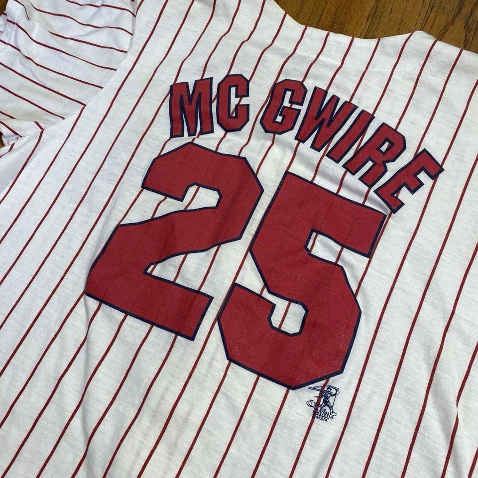 复古 90 年代 Mark McGuire 球衣 棉圣路易斯红雀队 XL 细条纹 Majestic — 第 4/4 张图片