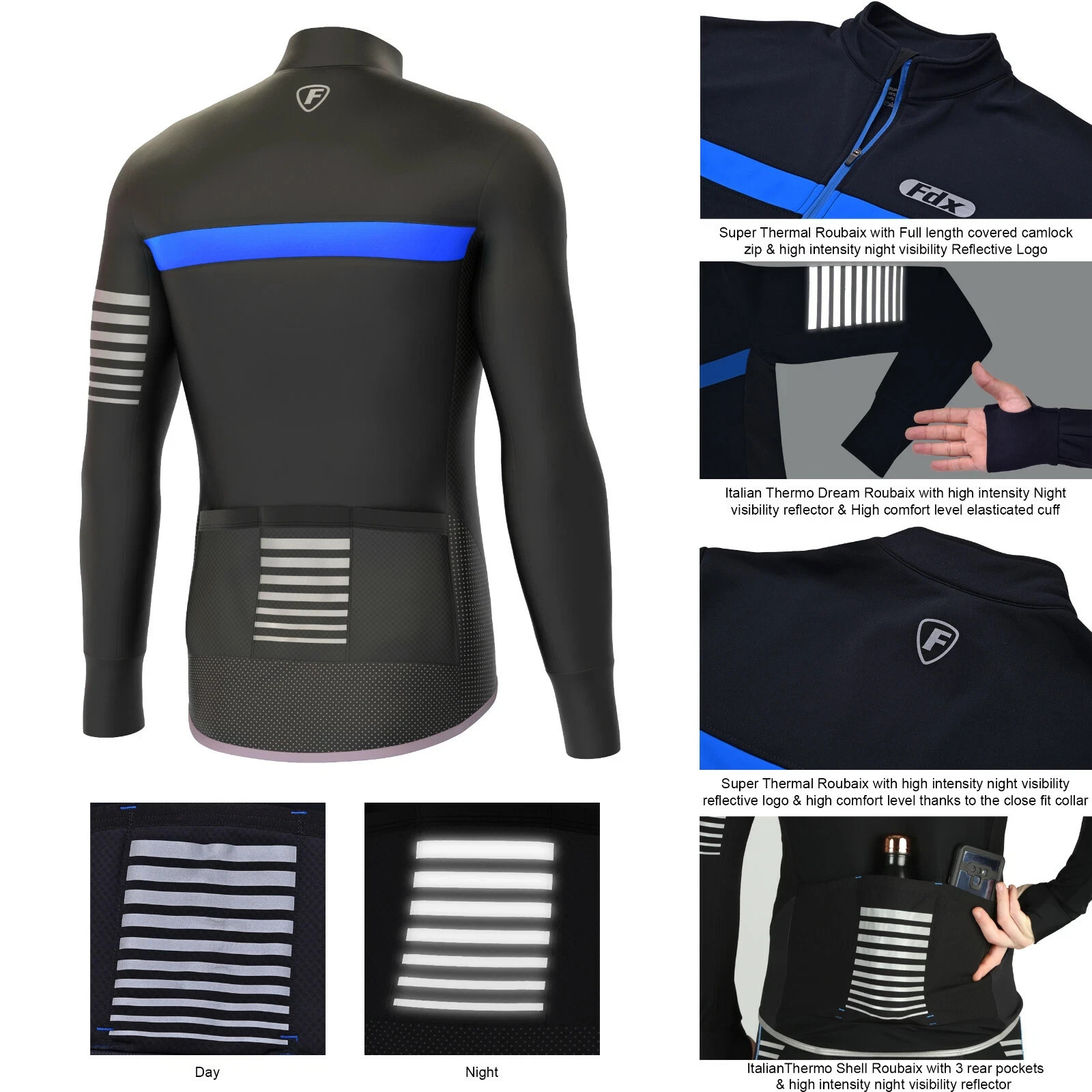 FDX Maglia Ciclismo Uomo "TUTTO IL GIORNO" Manica Lunga Top Termico MTB Giacche Invernali foto 3