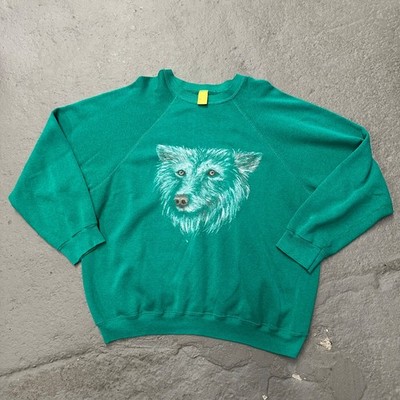 Vintage 80s Tultex Maximum Sweats Airbrush Dog Wolf Crewneck Sweatshirt Size XXL