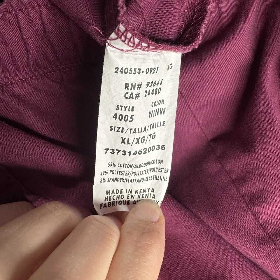 Pantalones Médicos Cherokee Ropa de Trabajo Tejido Acanalado Cintura Borgoña Vino Carga Talla XL Foto 2 de 3