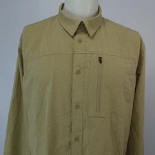 Zelos Shirt Mens Hybrid Performance Button Up Long Sleeve Pocket LARGE Khaki