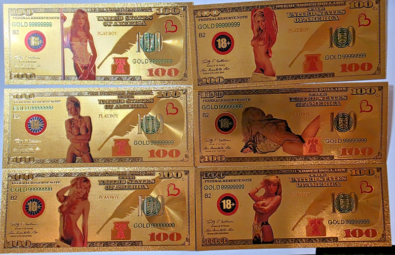 Playboy 24K Gold Foil $100 Bills Full Set of 6 Adult Model Notes