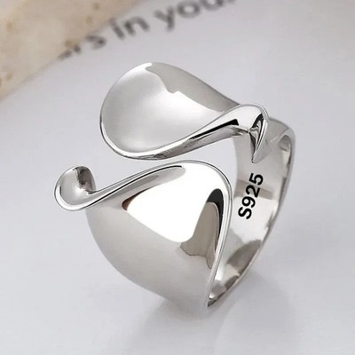 925 Sterling Silver Open Ring for Women Minimalist Adjustable Handmade Jewelry
