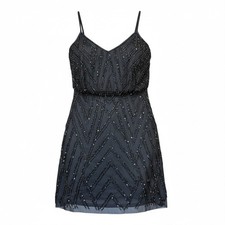 Adrianna Papell Blouson Gray Beaded Cocktail Dress Size 8