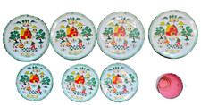 Vintage Ohio Art Tin Litho Country Farm Childs Tea Set 8 Pieces Plate Saucer Cup