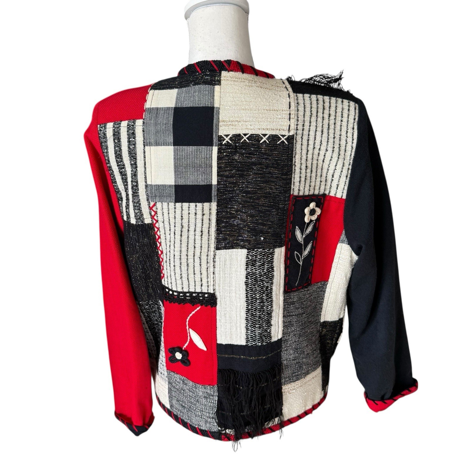 Crystal patchwork red black white jacket women sm… - image 1