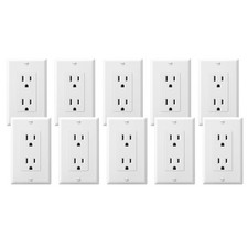 10 Pack White Decorator Receptacle Outlet with Wall Plates 15A Standard Electric
