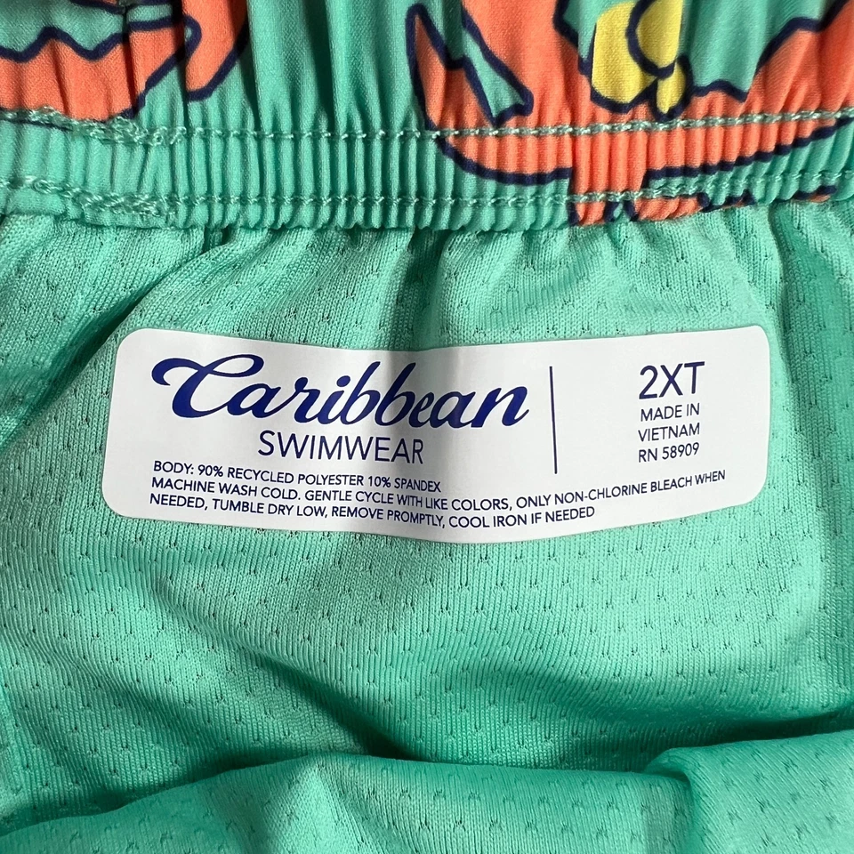 Caribbean Swim Trunks Shorts Mens 2XT Tall Green Orange Geometric Beach Pool New - Image 2 of 4