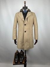 Abrigo Windsor Lana Cachemira Beige Cuello de Piel Desmontable Abrigo Capa acolchada 38