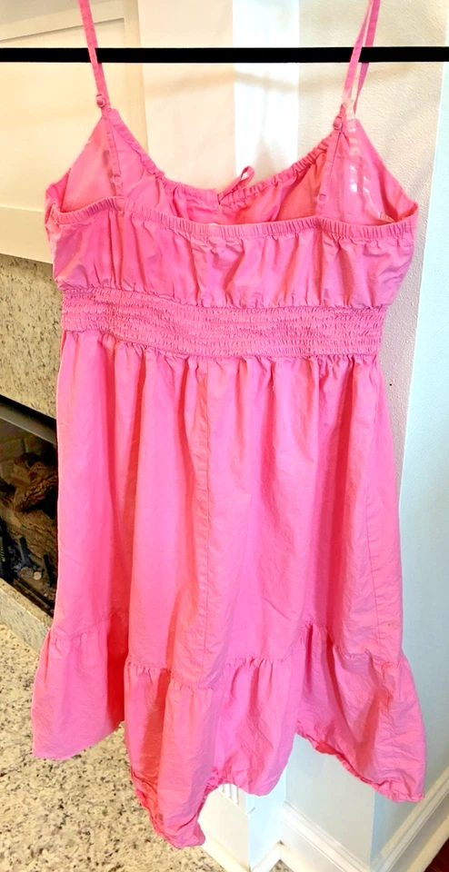 Vintage Y2K Derek Heart Top Women M Pink Chiffon Lined Cami Smocked Babydoll - Image 2 of 4