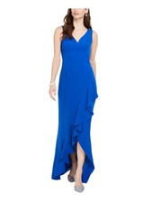ADRIANNA PAPELL Womens Blue Sleeveless V Neck Full-Length Formal Sheath Dress 0