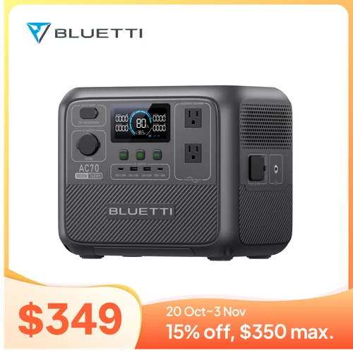 BLUETTI AC70 1000W 768Wh Portable Power Station Solar Generator for Camping Trip