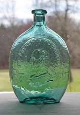 GI-47 Washington Flask, Pontil, Blue Green, Base Chip, Otherwise Pristine!