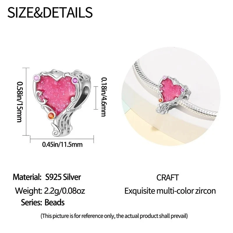 Collar Pulsera Pandor Rosa Corazón Dije Ajuste Plata de Ley 925 Foto 4 de 4