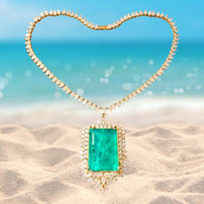 Star Of Hollywood, High End Couture Charm Necklace, Large Emerald Evening Collar