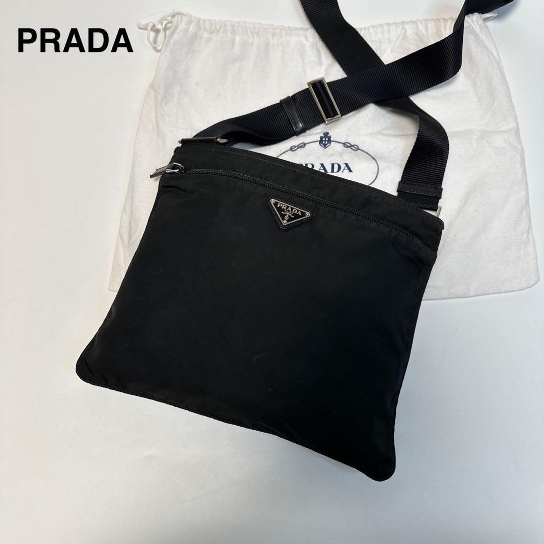 Prada Black Nylon Shoulder Bag with Triangle Logo Includes Storage Bag Excellent Condition