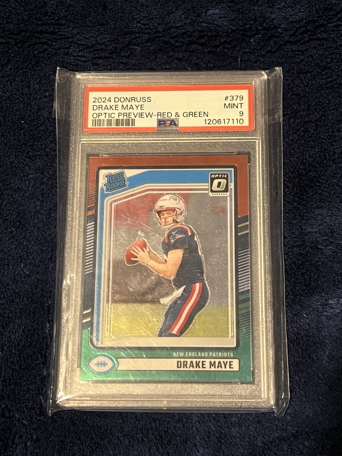 2024 Panini Donruss Drake Maye #379 Optic Preview Red & Green Prizm