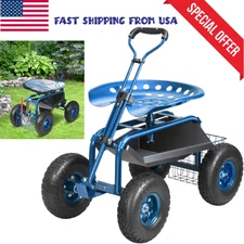 Rolling Garden Seat with Swivel Wheels and Tool Tray for Yard Work fast shipping