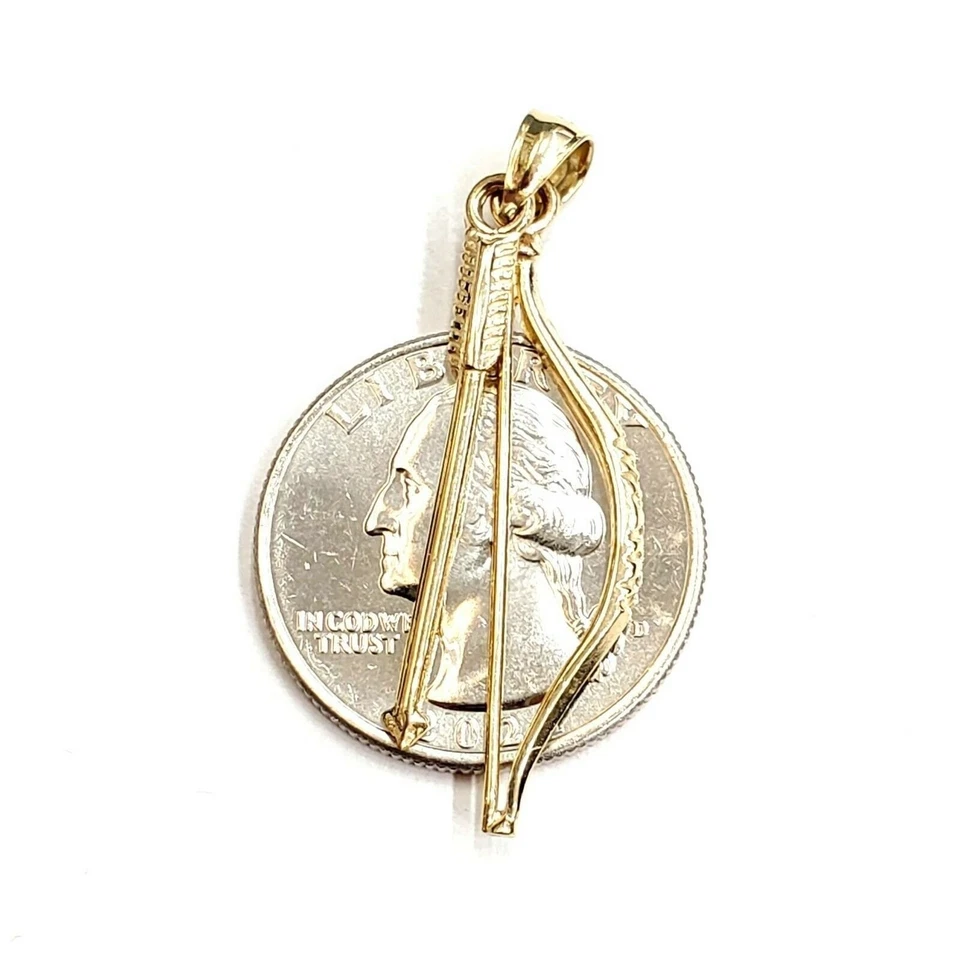 Dije colgante de caza con arco y flecha 3D de oro amarillo de 14k móvil joyería fina 2,2 g Foto 4 de 4