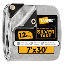 TARPEX - 12 Mil Silver Extra Heavy Duty Poly Tarp 7' x 30'
