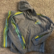 Adidas Track Suit Kids XL Grey Hoodie  Sweatpants- Yellow  Teal Accent