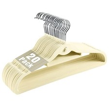 Velvet Clothing Hangers Slim Stackable Non-Slip Beige Suit Hanger Space Savin...
