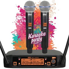 Dual Handheld Cordless Receiver Wireless Microphone 2 x Mic for Church / Karaoke