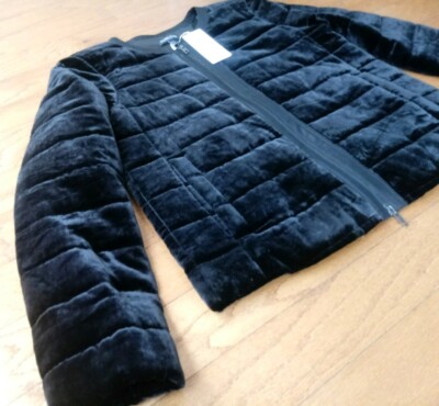 448 Nwt Eileen Fisher Petite Black Washable Velvet Zip Quilted Jacket Sz Pm Ebay