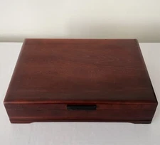 Vtg Silverware Chest Flatware Box Solid Wood 12 Place Settings Low Profile 3.5"