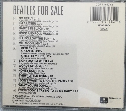 BEATLES "FOR SALE" CD 1964 EMI MONO PARLOPHONE CDP 7 46438 2 CD Near Mint SeeDis - Bild 2 von 4