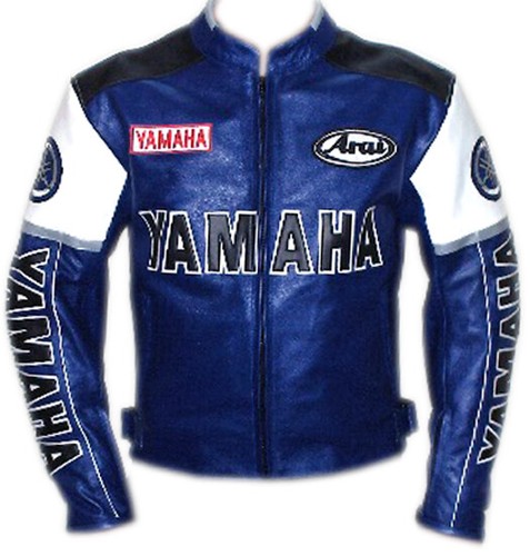YAMAHA RACING BLU Vera Pelle Giacca da moto | eBay