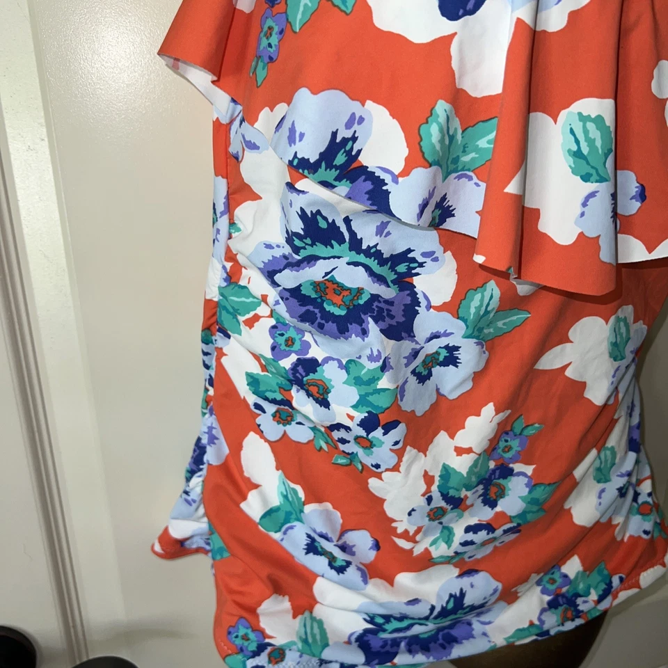 Tankini para mujer Leilani talla 12 top de natación halter delantero acolchado naranja floral Foto 3 de 4