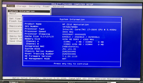 HP Z210 WorkStation Computer MT i7-2600 @ 3.40GHz 4GB Ram NO HDD - Picture 4 of 4