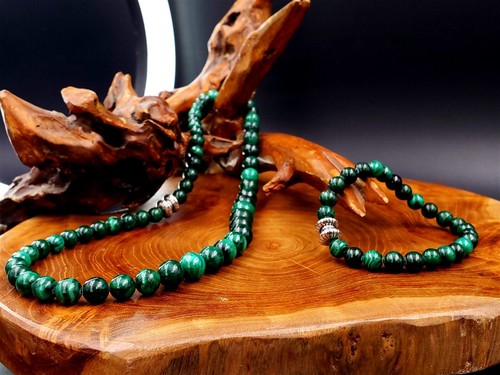 Juego de collar y pulsera de malaquita - Imagen 2 de 12